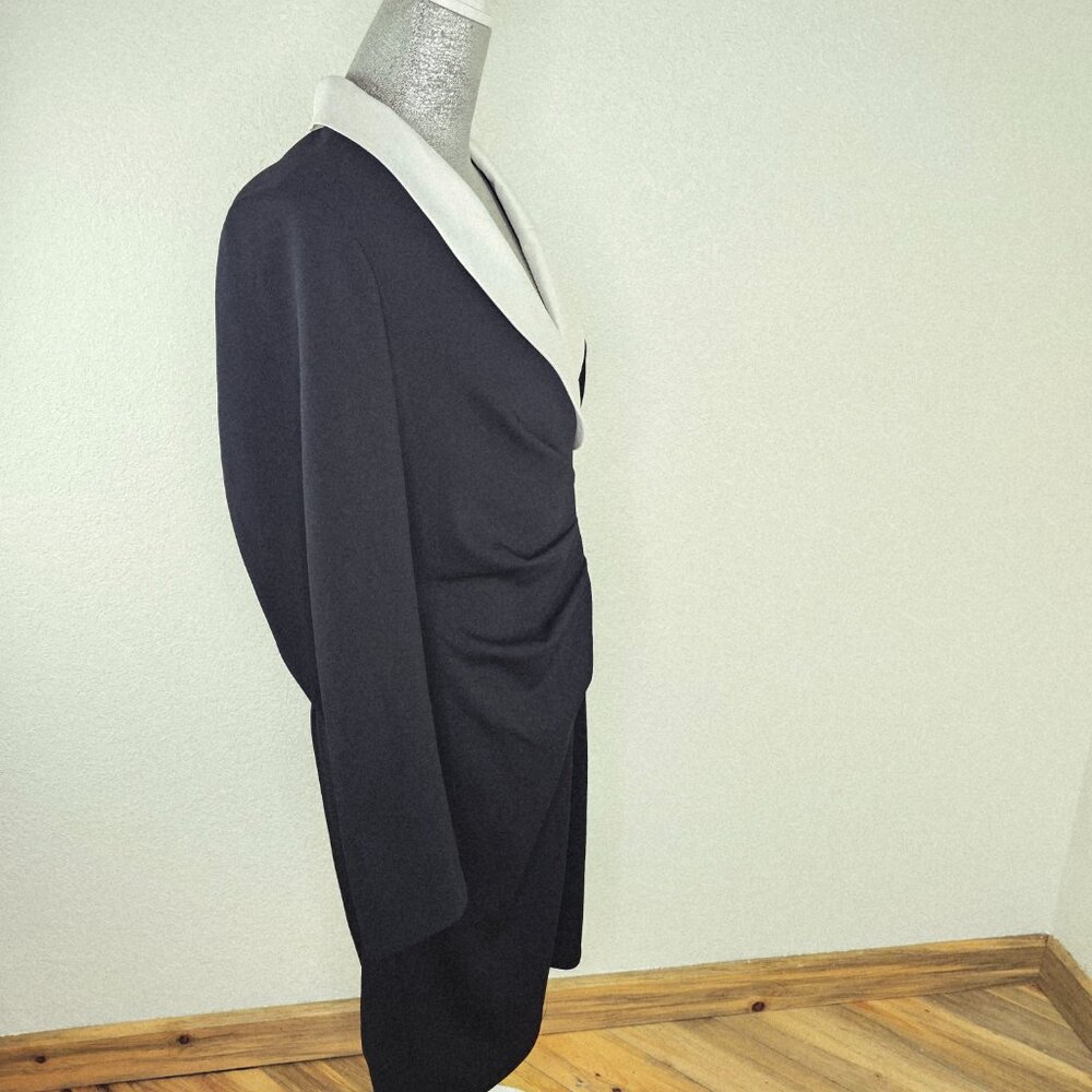 Adrianna Papell Tuxedo Black Ivory Knit Crepe & Satin Sheath Dress Size 12 - Picture 5 of 9